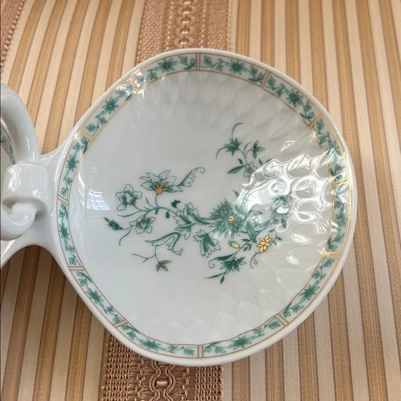 Vintage Limoges White/Green Floral Porcelain Two Sided Dish